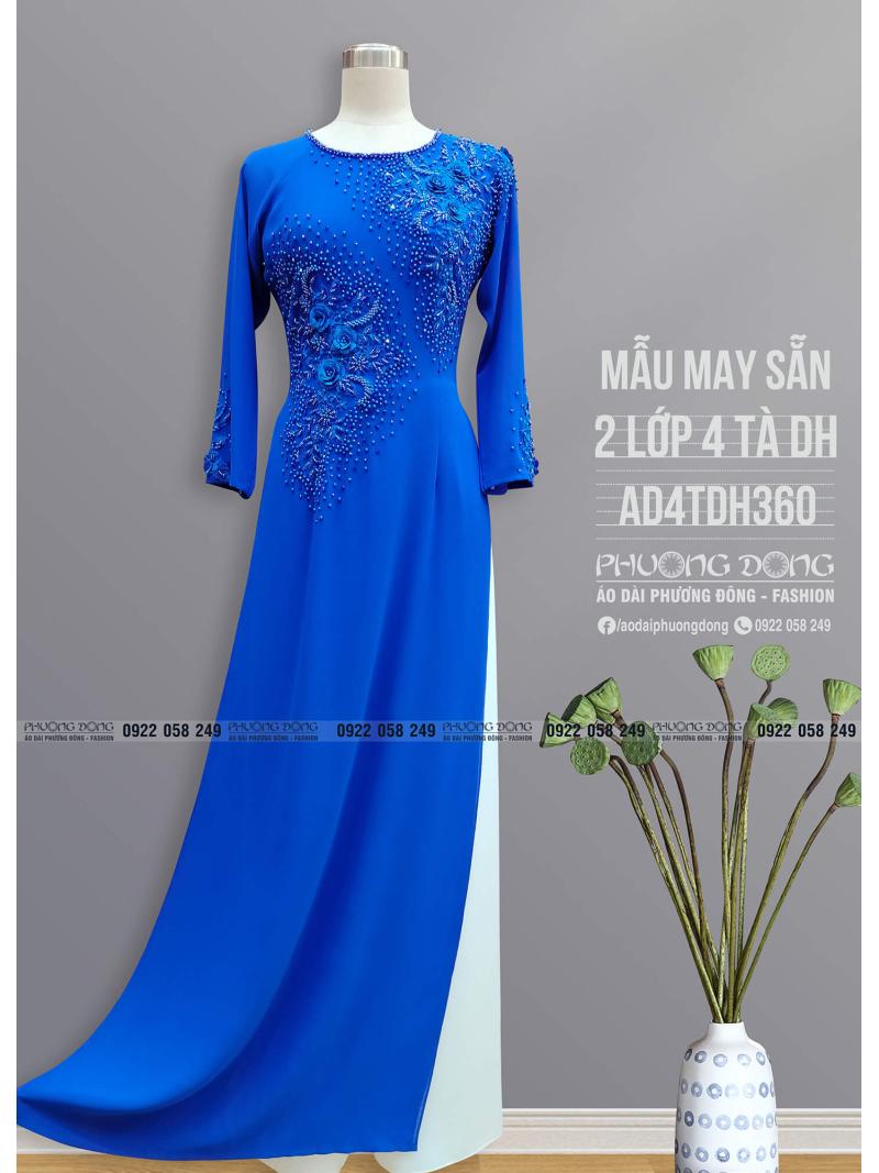 Áo Dài 2 Lớp 4 Tà Kết Ren Cườm Pha Lê AD4TDH360